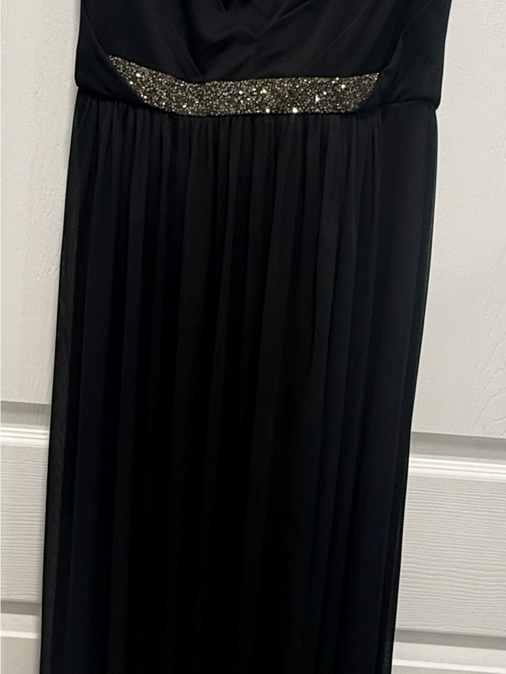 Davidβs Bridal Black Evening Gown with Sparkle Waistband Empire Waist Size 8